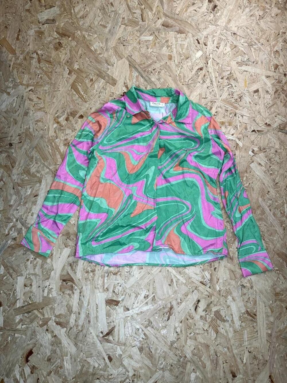 Galita Women's Psychedelic Swirl Print Blouse Green Pink Orange Size S